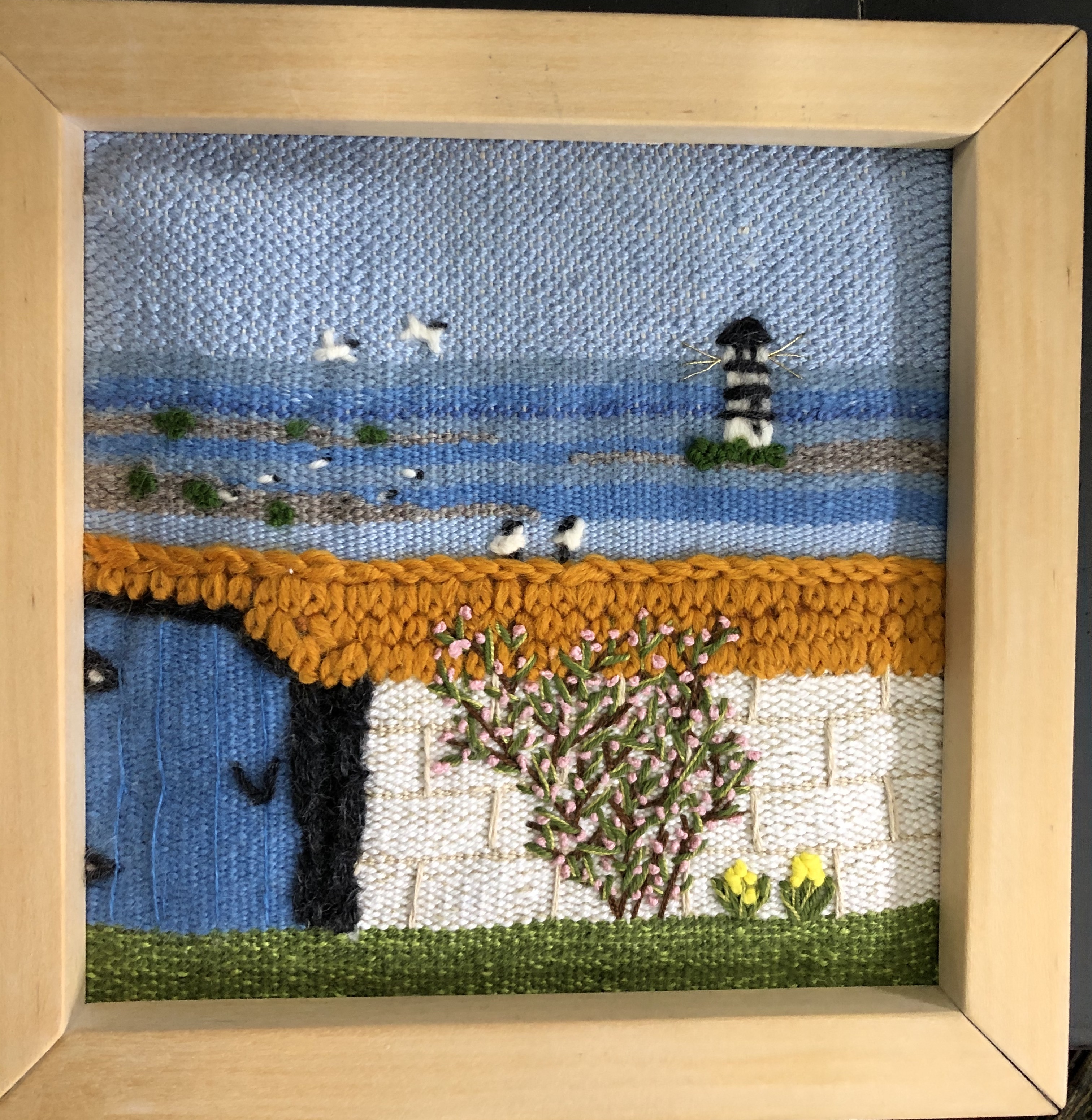 Vävnad/broderi, Komposition, sign Lena Edgar