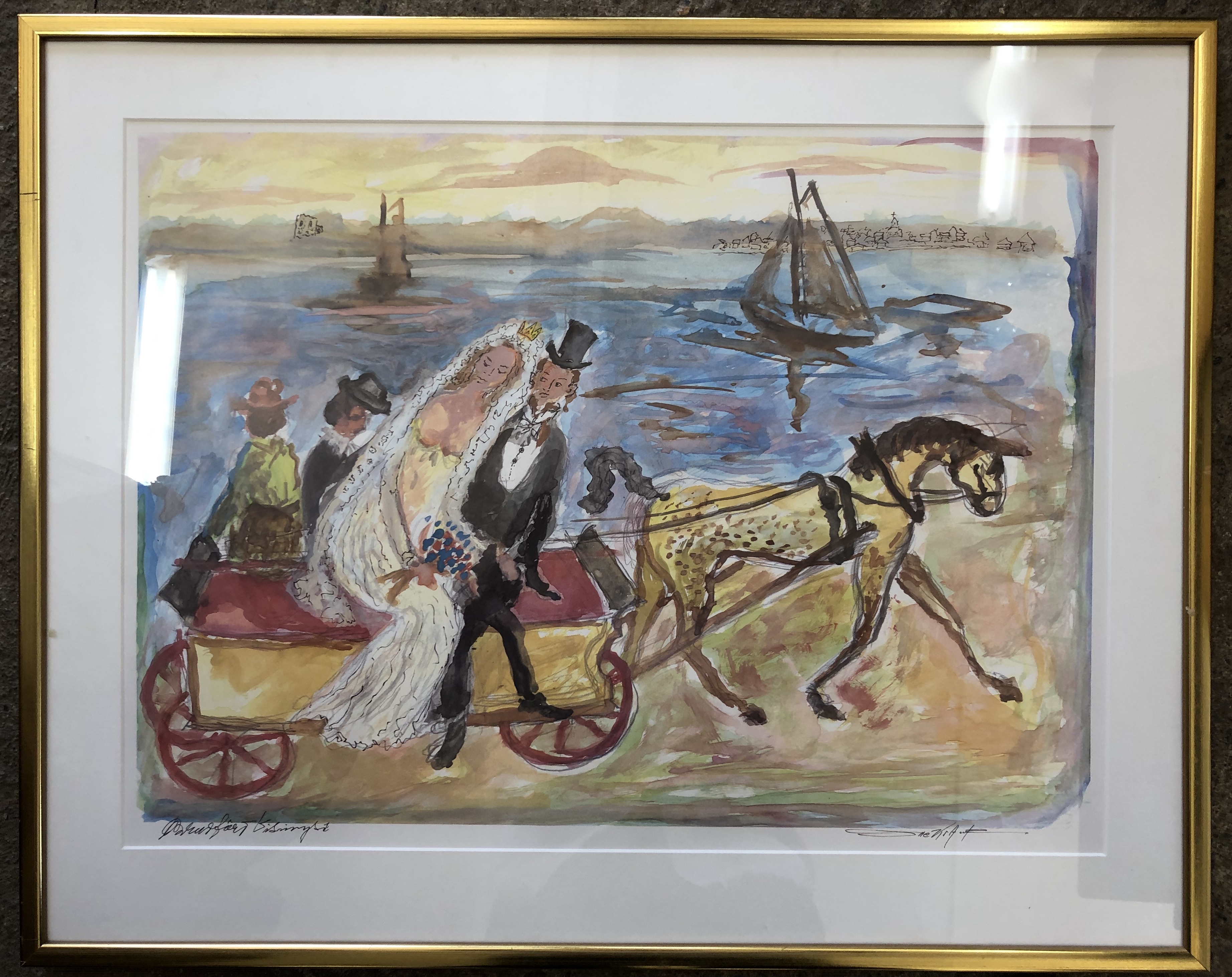 Olle Krantz (1906-1999), Brudfärd, signerat tryck