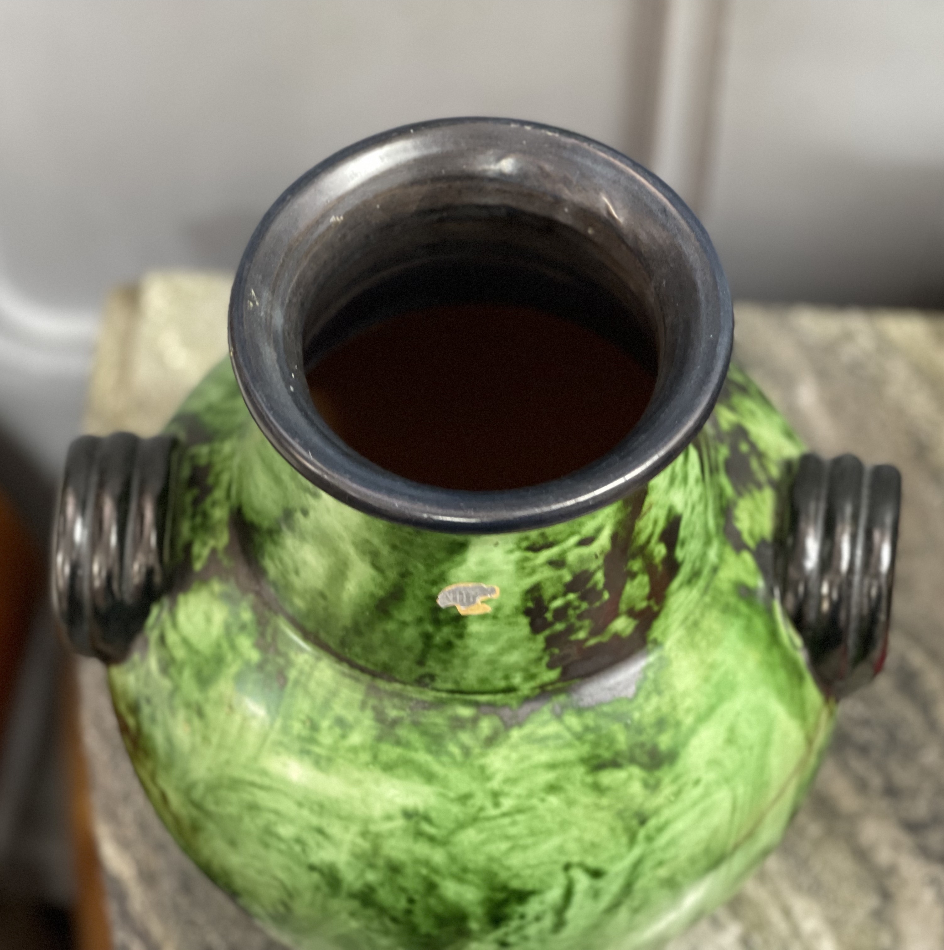 Vacker grön vas i keramik, Nittsjö